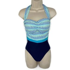 Helen Jon Del Rey Beachcomber Color Block One Piece Resort Swimsuit New Blues 6